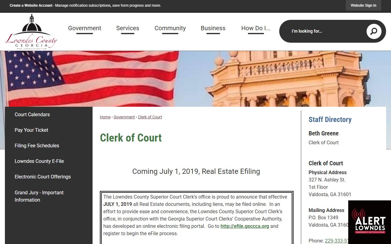 Lowndes County Clerk of Superior Court records page