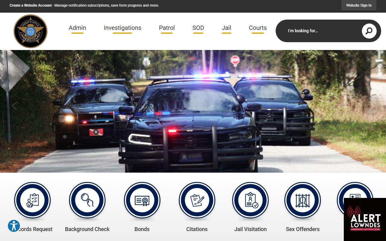 Lowndes County Sheriff's Office page with jail and records links