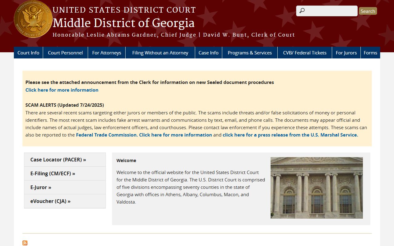 Middle District of Georgia federal court home page for federal docket access