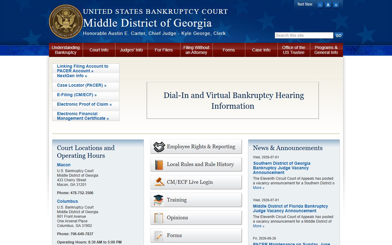 Middle District of Georgia Bankruptcy Court home page