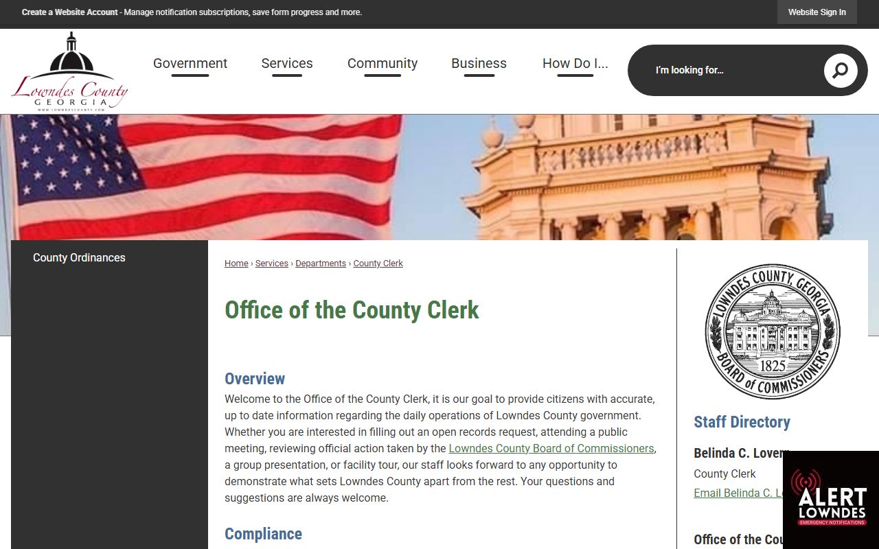 Lowndes County County Clerk page explaining county records and court records