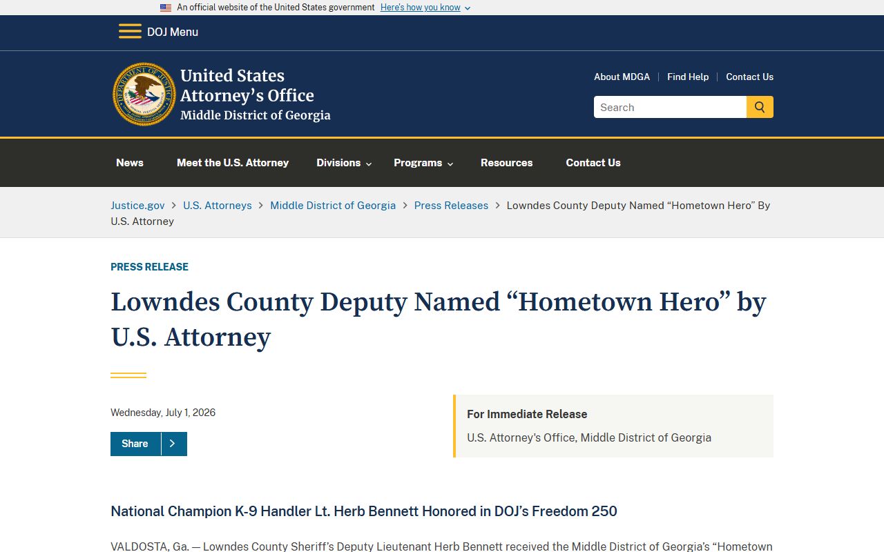 U.S. Attorney Middle District of Georgia release involving Lowndes County