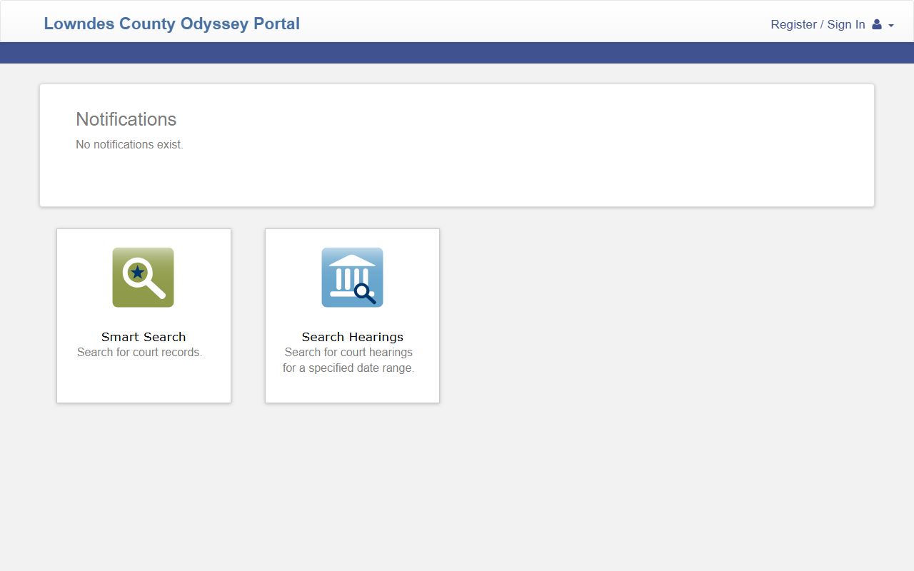 Lowndes County Court records Odyssey Portal search page