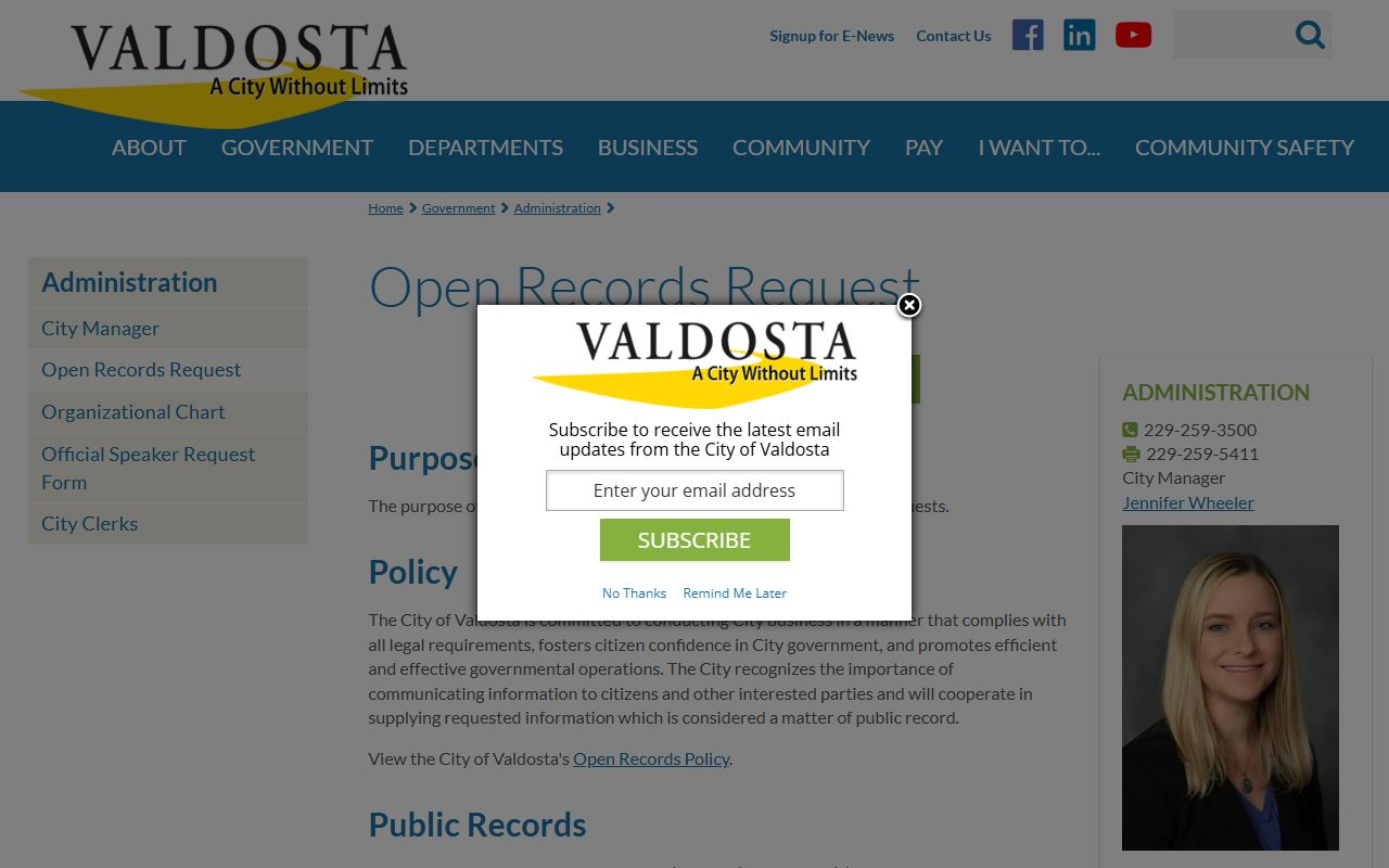 Lowndes County inmate records Valdosta open records request