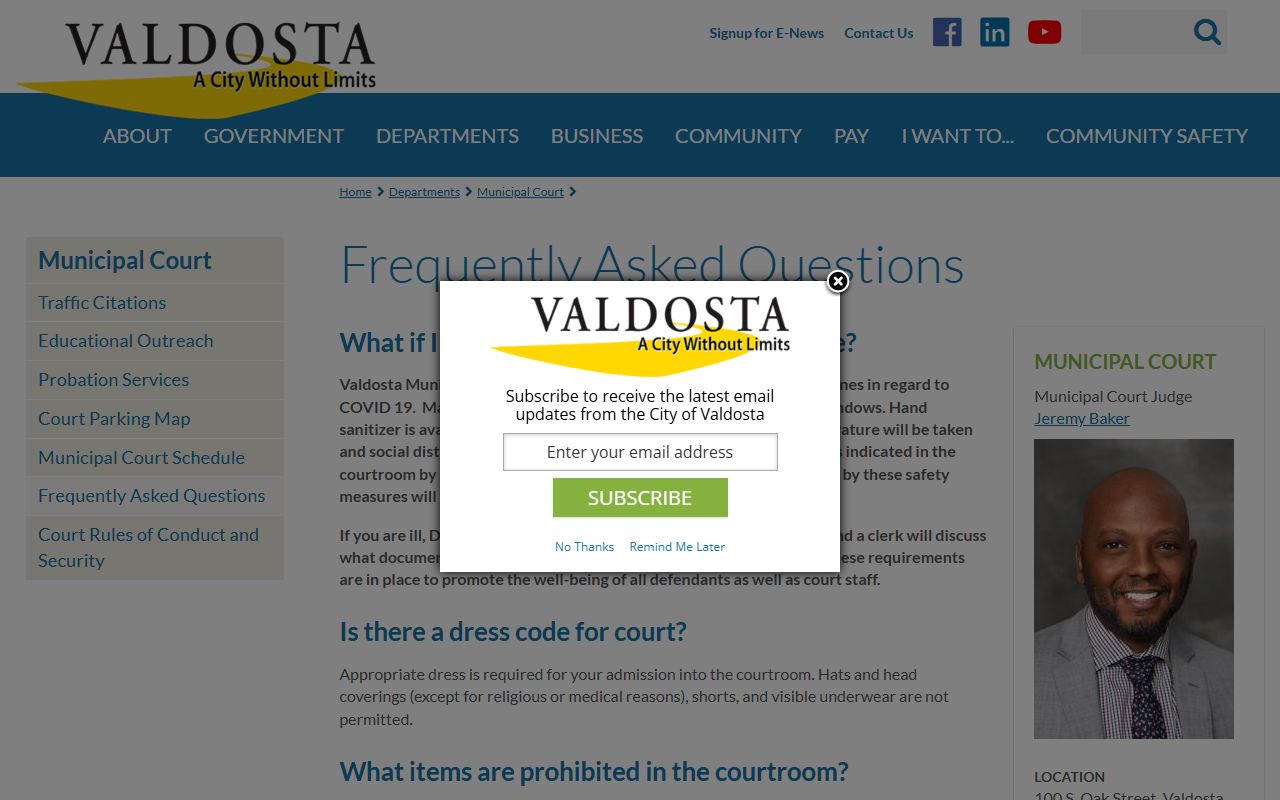 Lowndes County warrant records Valdosta Municipal Court FAQ